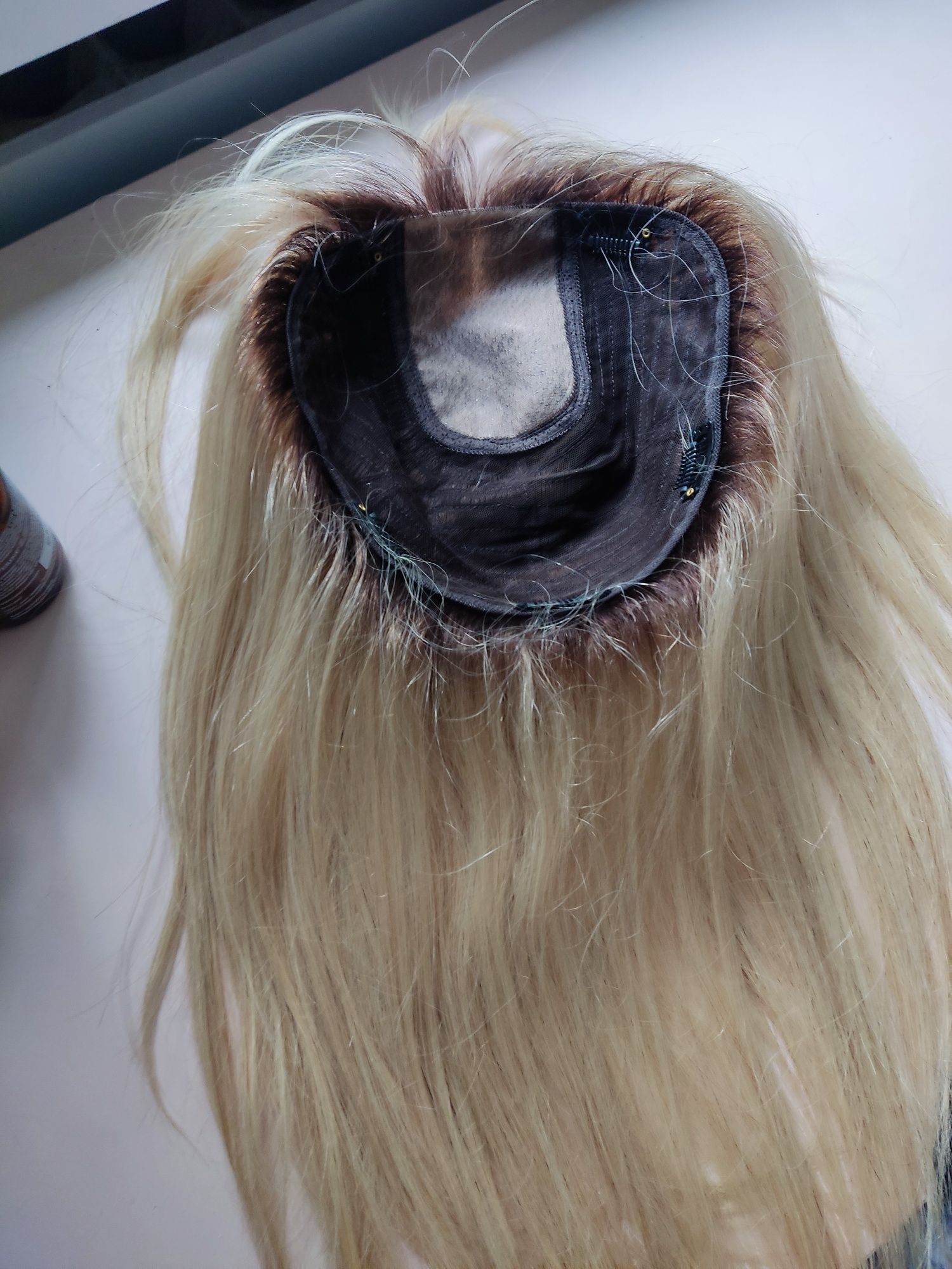 Włosy naturalne półperuka duży topper uzupełnienie blond z odrostem