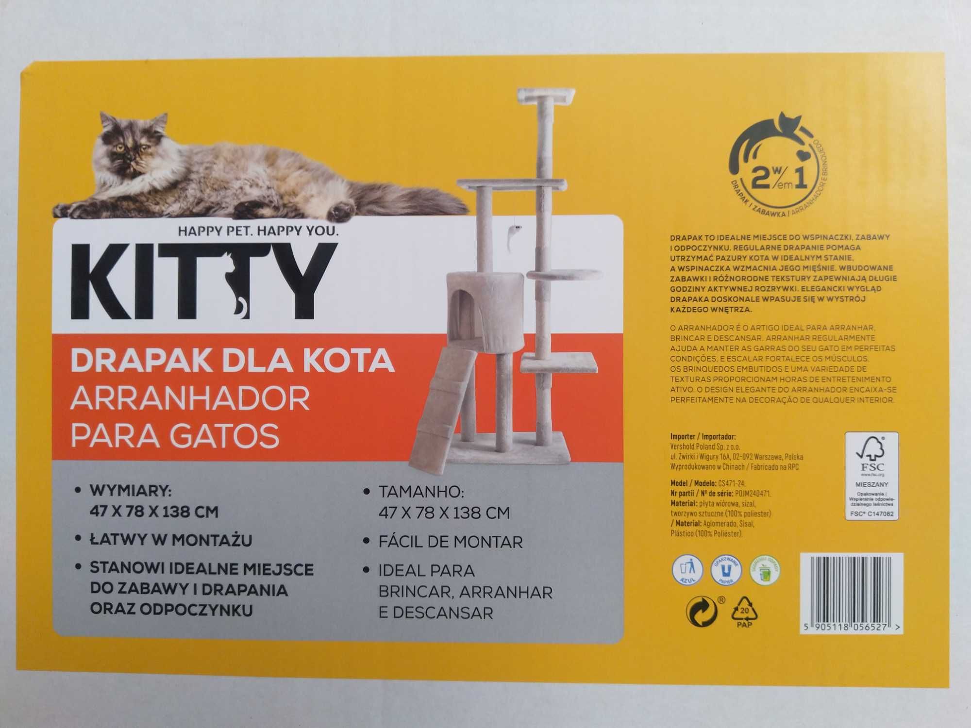 HIT Drapak dla kota domek podesty legowisko 138cm KURIER
