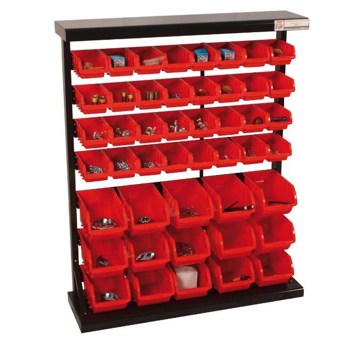 Armário / estante metálico com 47 caixas stock em plástico JL20