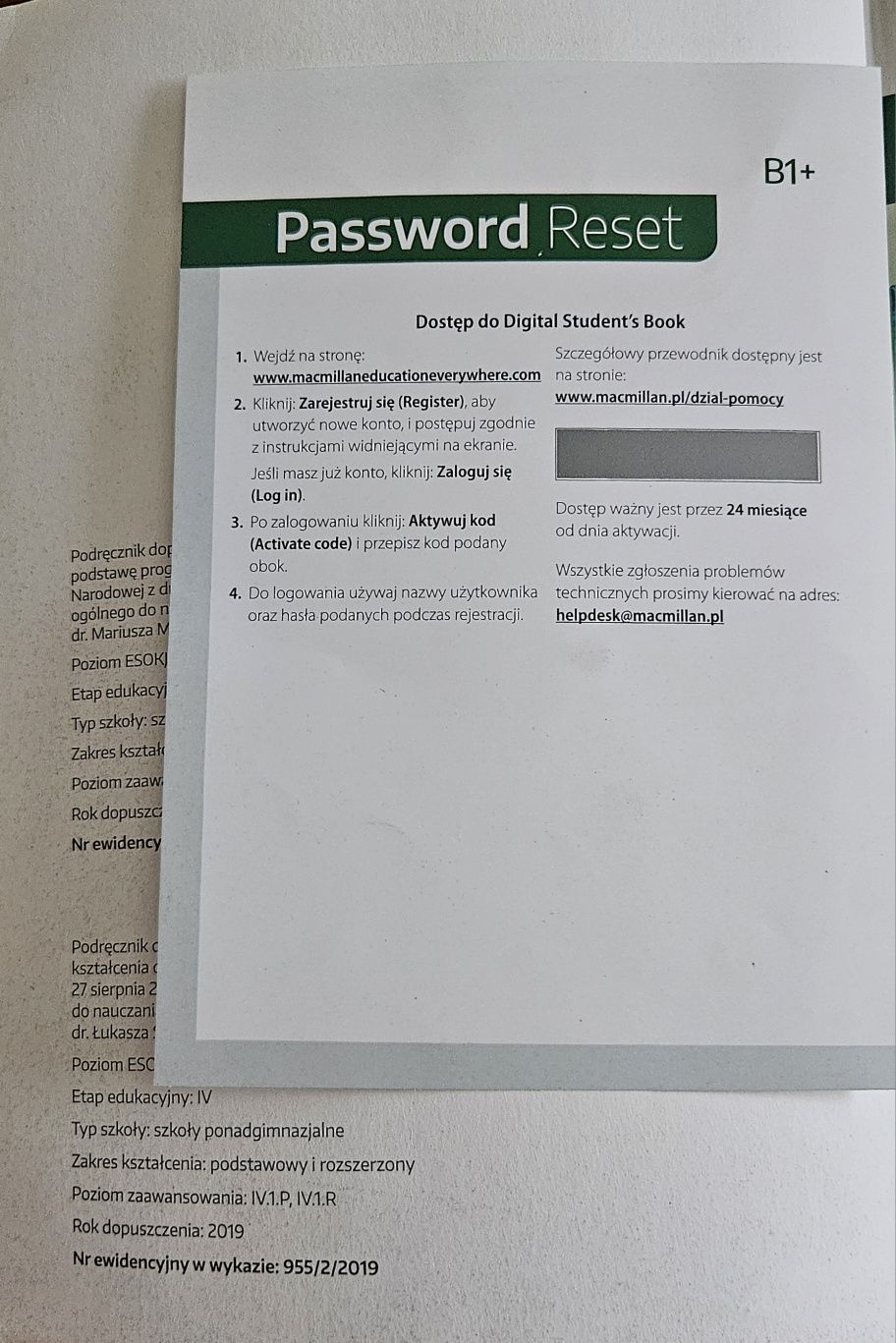 Password reset B1+ podręcznik