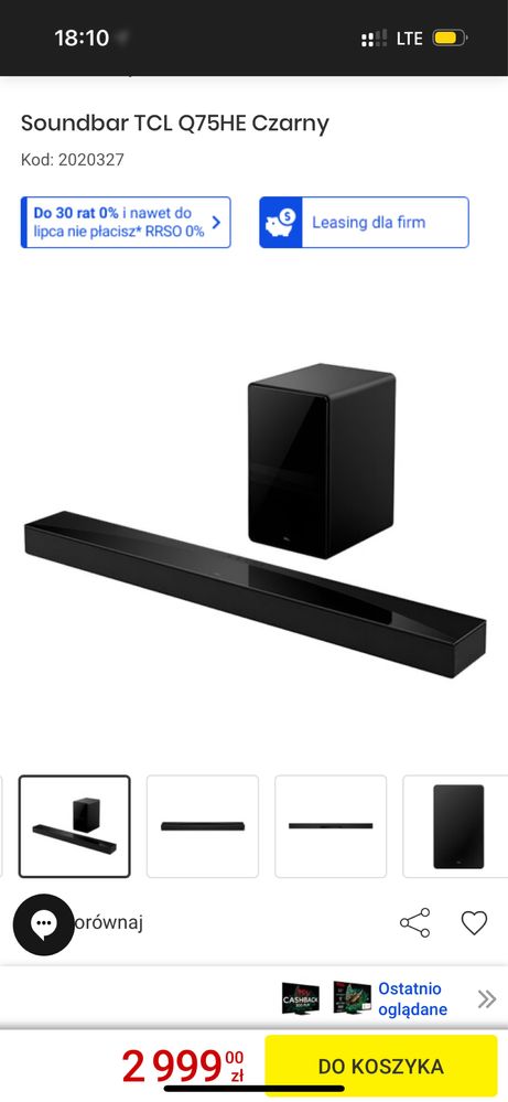 TCL Q75HE Soundbar Nowy