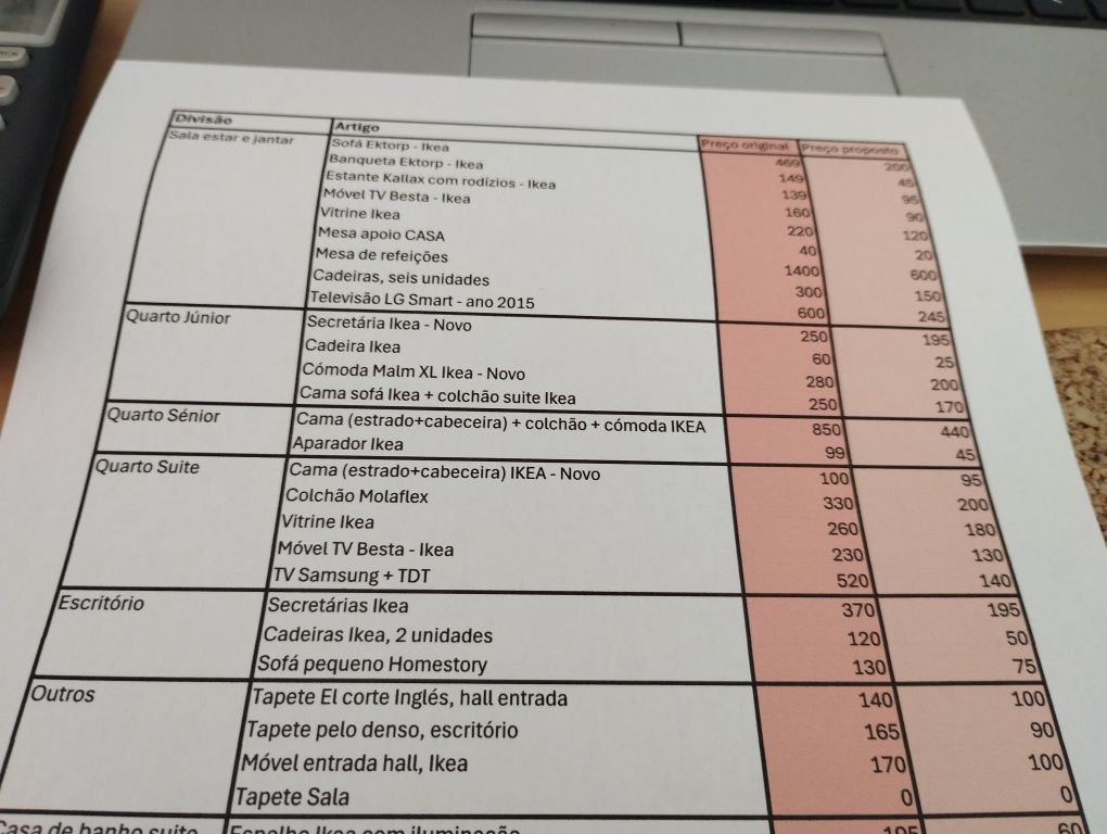 Vendo recheio de apartamento T3+1 moderno