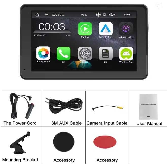 Podofo 7 Rejestrator samochodowy Carplay Android Bluetooth WIFI