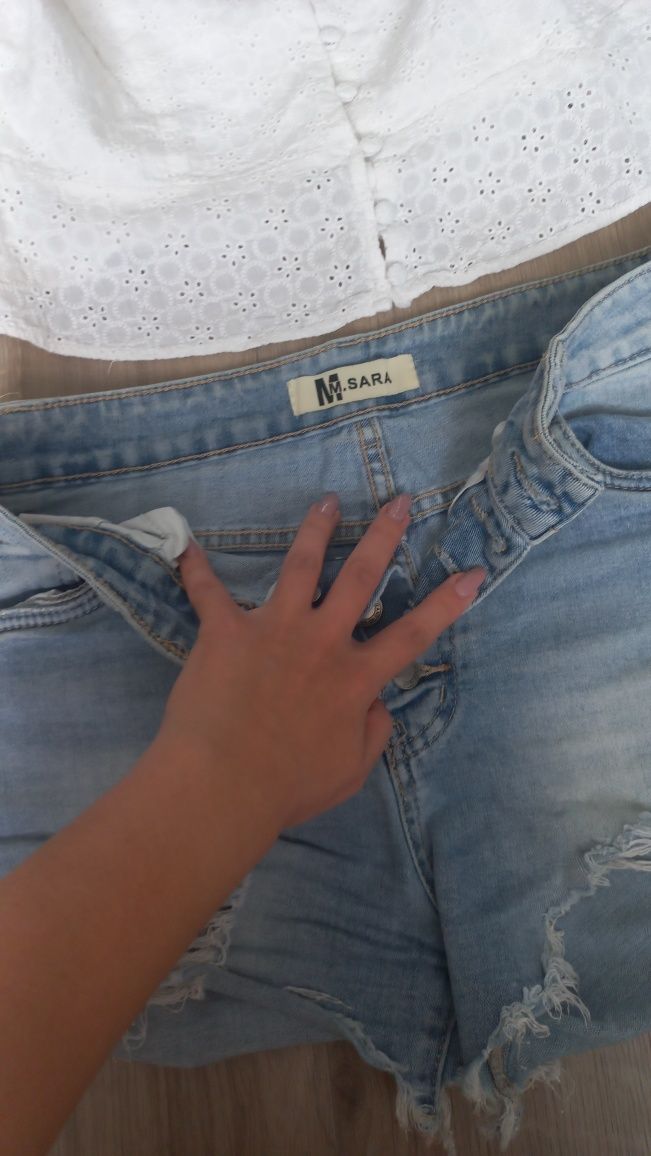 zestaw spodenki jeansowe M Sara L bluzka new Look L