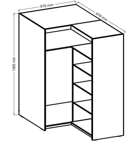 Szafa garderoba narożna ELENA 98x98 z półkami, drążkiem