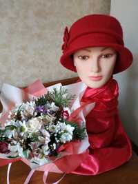 Стильная красная женская шляпка из 100% шерсти_Милий капелюшок з вовни