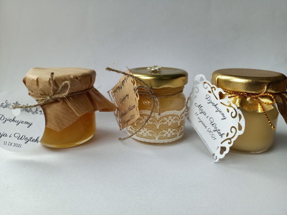 Podziękowania dla gości słoiczki z miodem miód z logo mini miodki 40ml