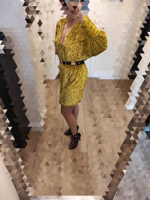 Asos sukienka mini cekiny limonka 36/38 S/M sylwester karnawał