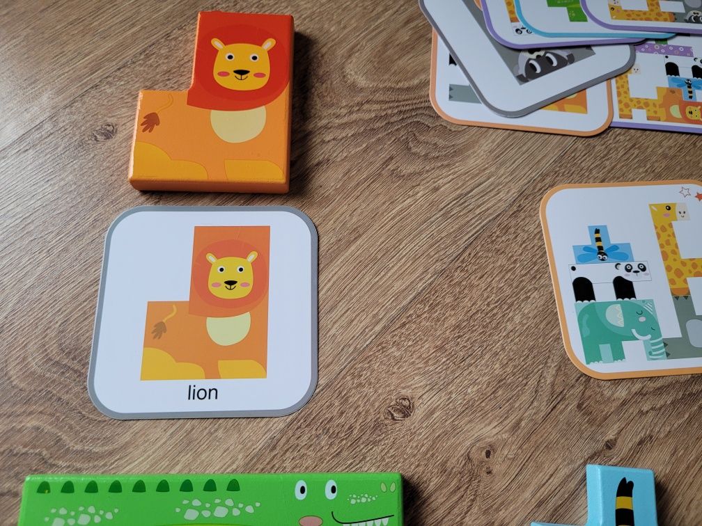 Nowe drewniane klocki zwierzęta Montessori sorter puzzle układanka