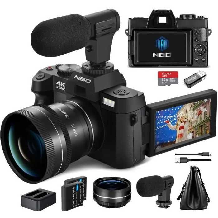 NBD Aparat cyfrowy 4K 60fps kamera 48 MP WiFi IPS 3" 2 baterie dotyk