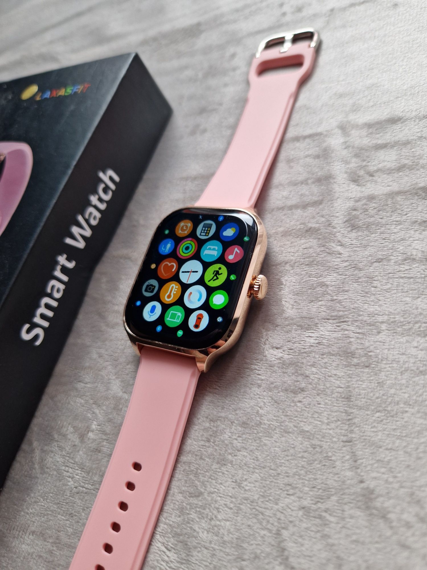 Smartwatch różowy, nowy, komplet