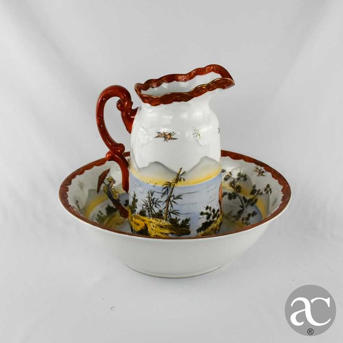 Jarro e Bacia decoração oriental, porcelana Vista Alegre