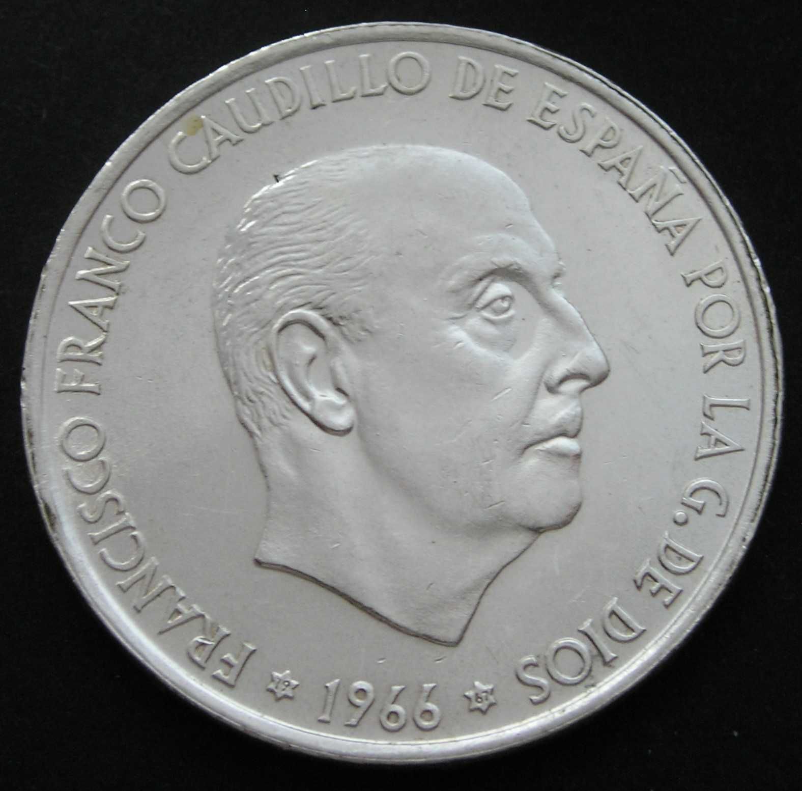 Hiszpania 100 peset 1966 - Francisco Franco Caudillo - srebro