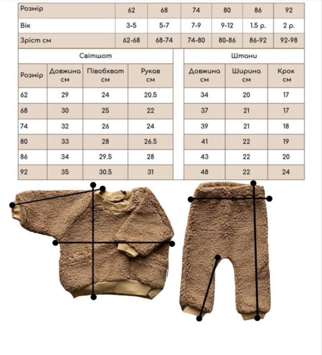 Світшот та штани плюш (тедді) 0-3 міс. 62р Little Angel
