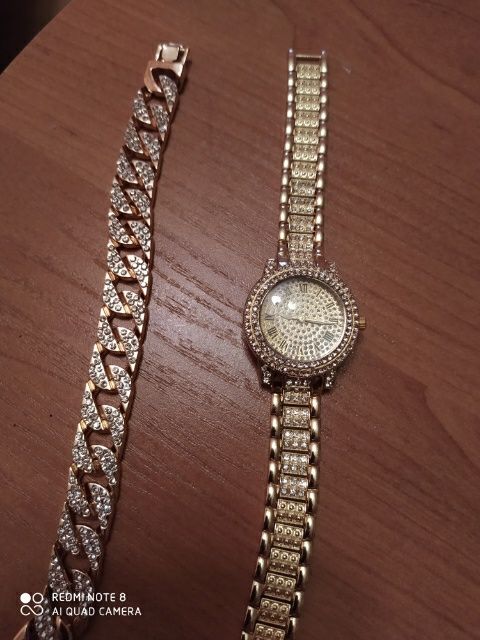Zegarek damski pięknie ozdobiony gratis bransoletka