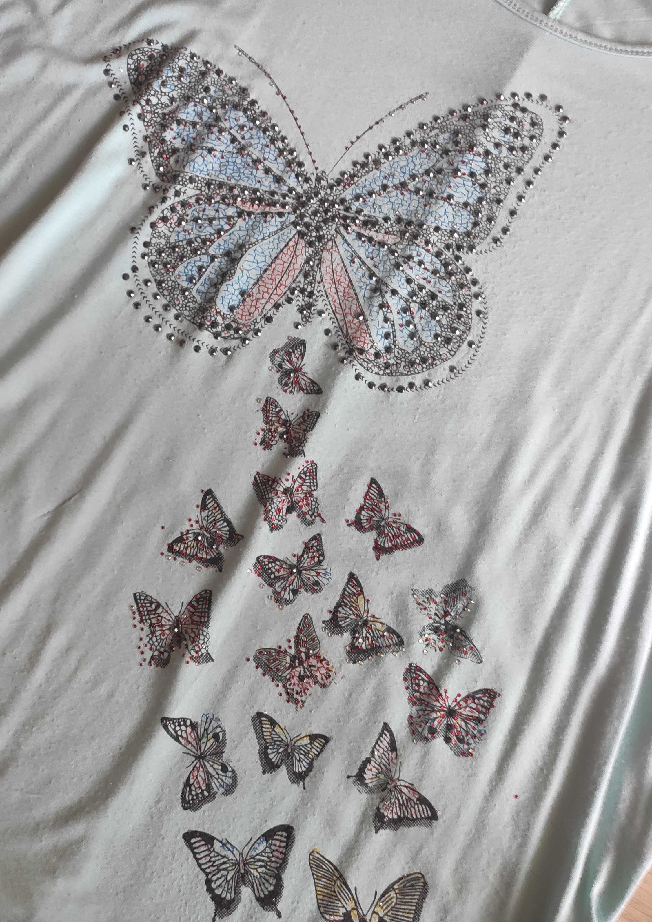 Bluzeczka jasny turkus z motylem