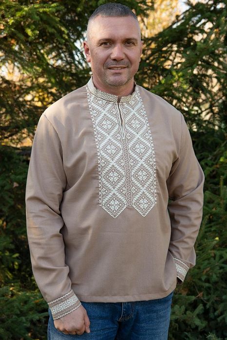 Чоловіча /підліткова лляна вишиванка бежева