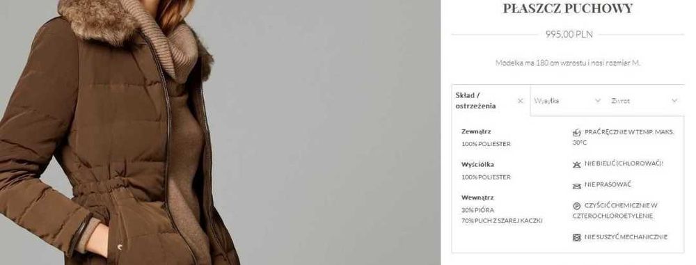 Massimo Dutti kurtka płaszcz puchowa S 36 odpinany kołnierz