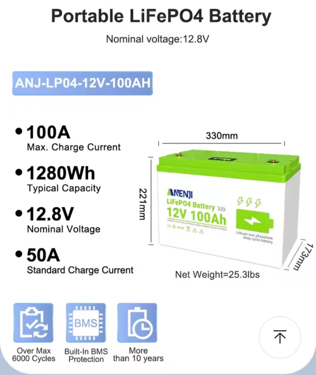 Akumulator LiFePO4 wysyłka 12V 100ah BMS NOWY ANENJI