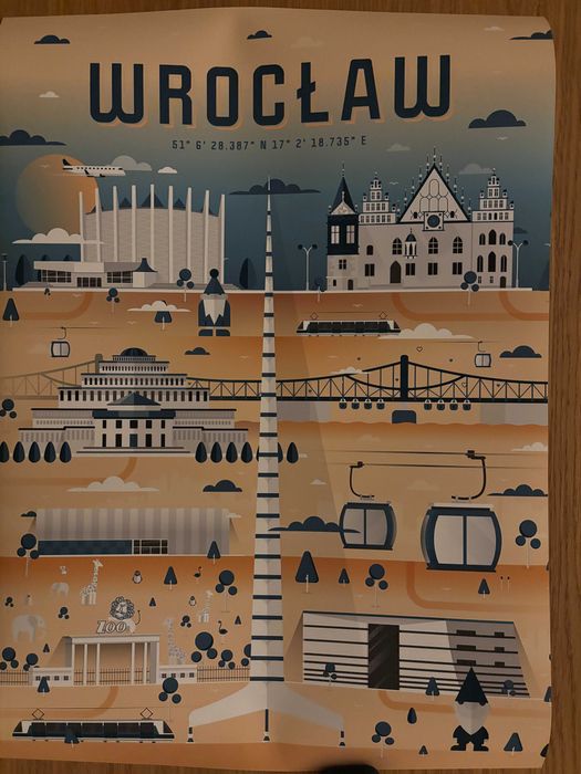 Plakat Wrocław żółto-niebieski 50x70