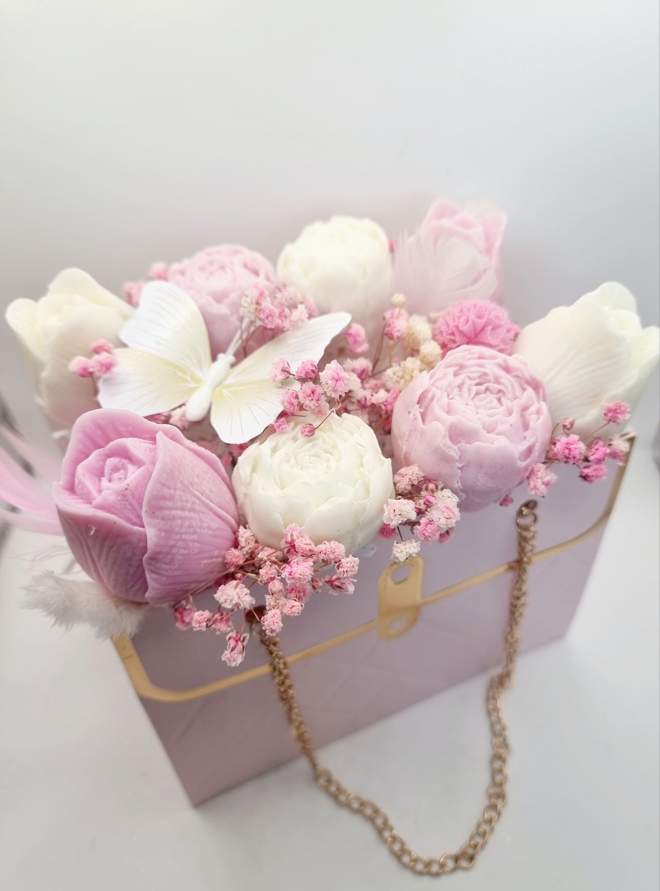 Flower Box prezentowy elegancka torebka kwiaty z wosku sojowego