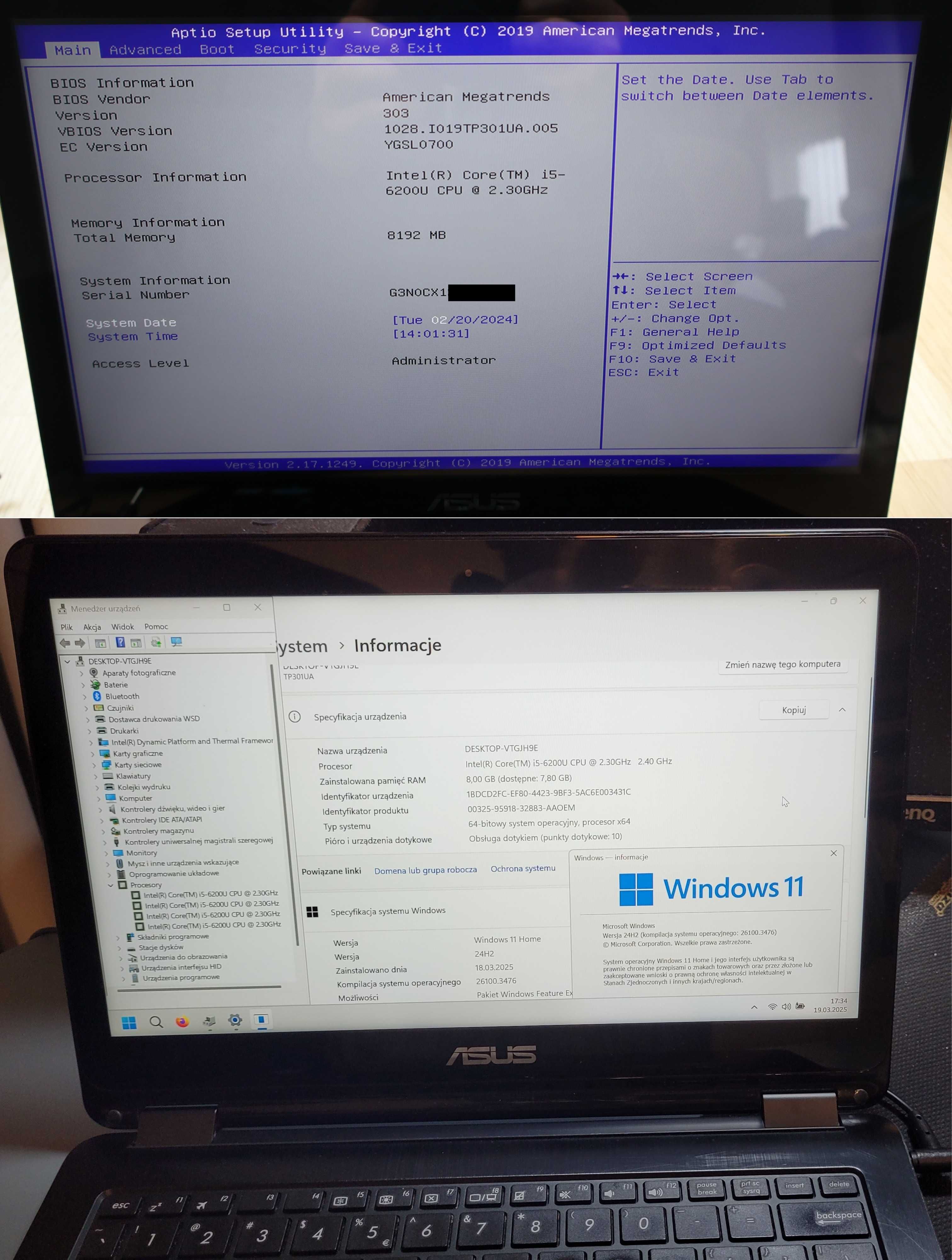 ASUS TP301UA 13,3" 2w1 Laptop/Tablet konwertowalny Windows 11