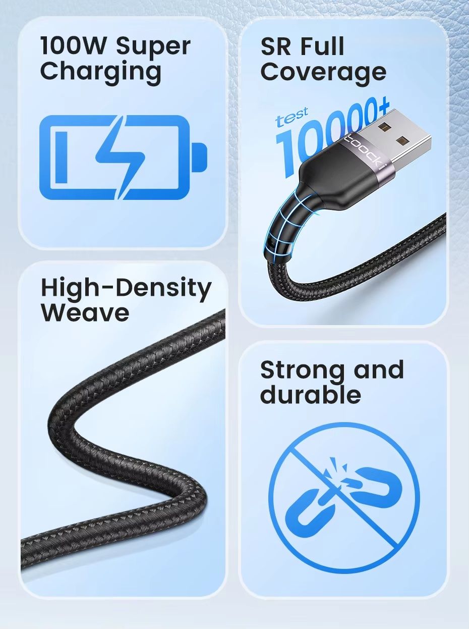 Кабель для зарядки Toocki 3в1. 6A,100W. 1.2м