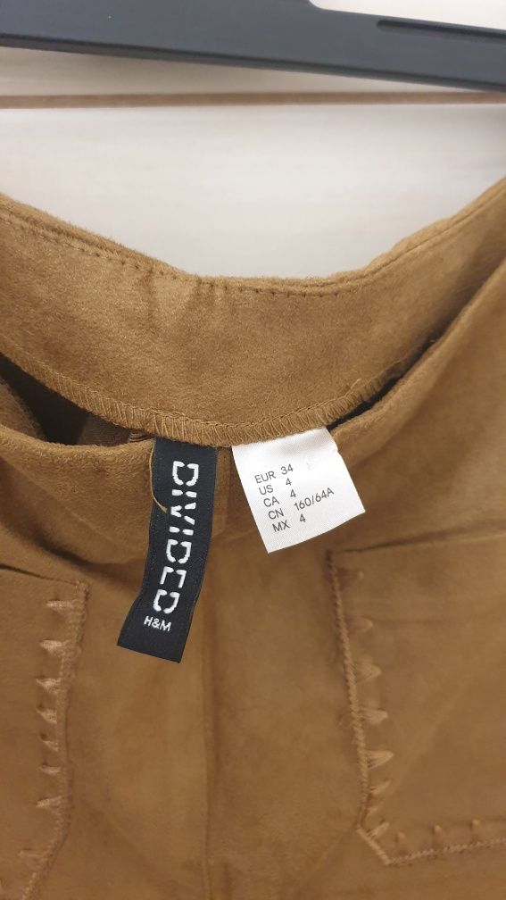 Ciemnobeżowe brązowe szorty zamszowe H&M 34 XS