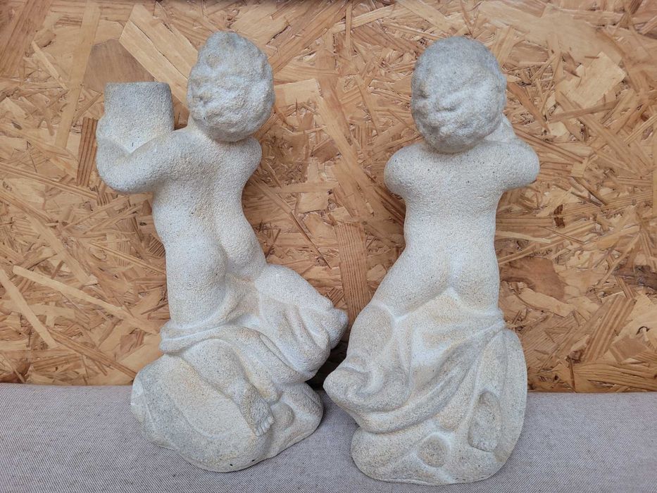 Conjunto de anjos de pedra maciça com apoio para velas da marca gestos