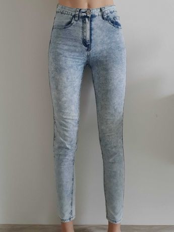 Jasnoniebieskie długie obcisłe spodnie/skinny jeans z wysokim stanem