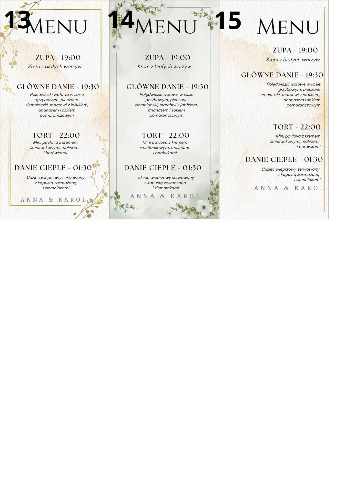 Menu wesele ślub