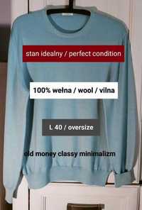 L 40 oversize wełniany sweter 100% wełna wiosna old money minimalizm