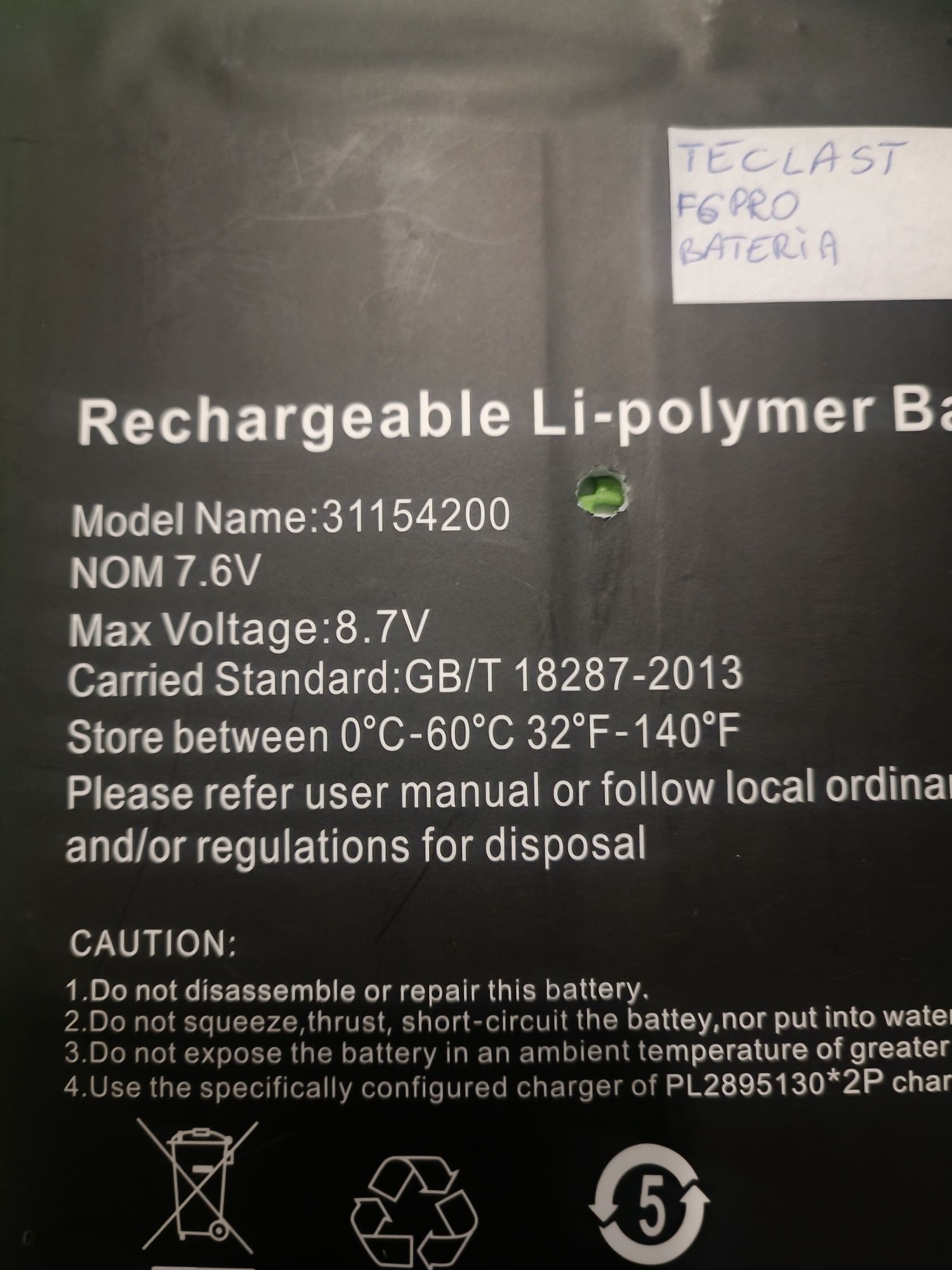bateria do laptopa Teclast F6Pro 8,7V