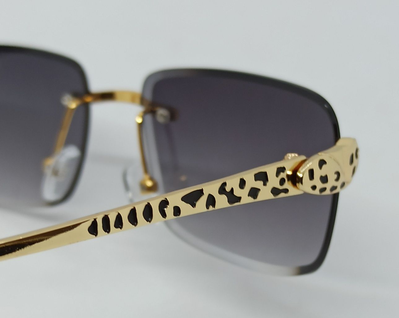 Cartier очки унисекс серый градиент безоправн с золотым ягуаром узкие