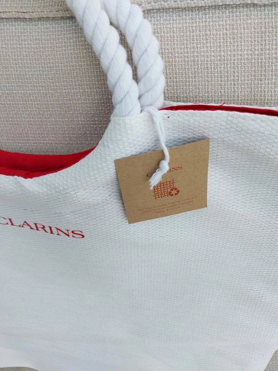 Белая сумка шопер пляжная Clarins