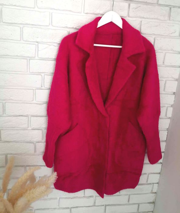 Płaszcz alpaka luzny oversize krój fuksja XXL