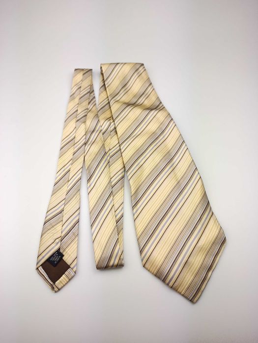 Altea żółty kremowy jedwabny krawat w paski am15