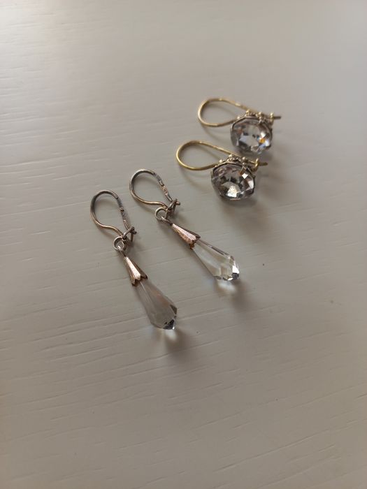 Серьги серебро 875проба горный хрусталь