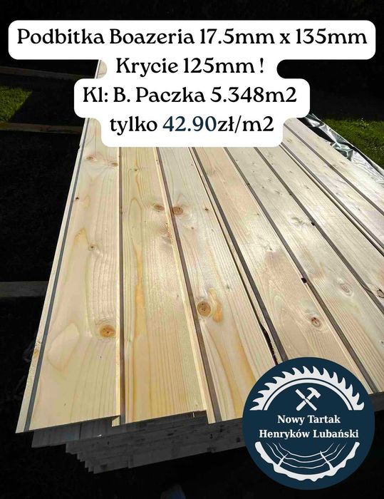 Podbitka Boazeria 12.5 x 96 - 4.5m kl.AB Deska Obicie Kantówka Belki