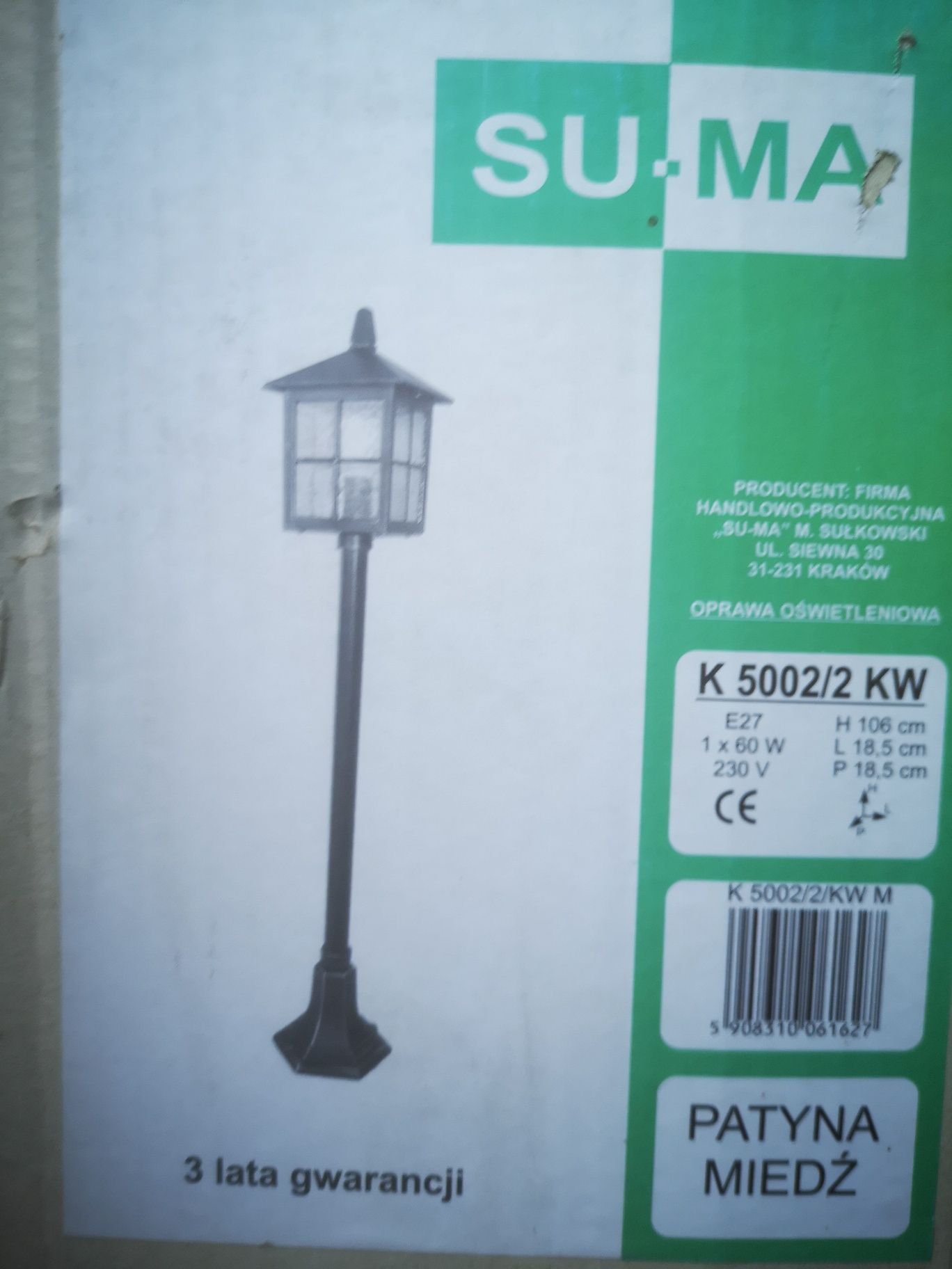 Lampa ogrodowa SU-MA Wenecja 106 cm K 5002/2 KW Stojąca