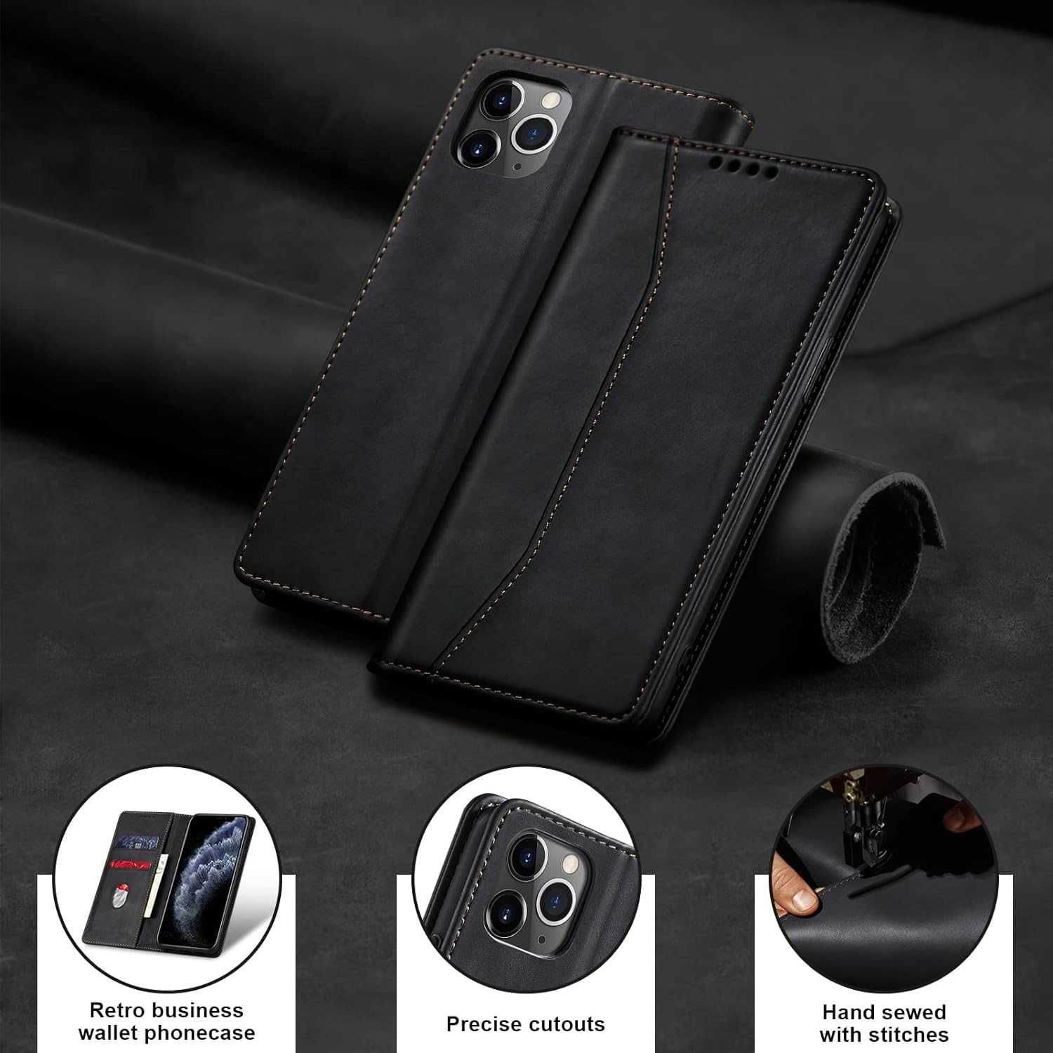 Eleganckie Etui z portfelem Jasonyu Flip do iPhone'a 11 Pro Max