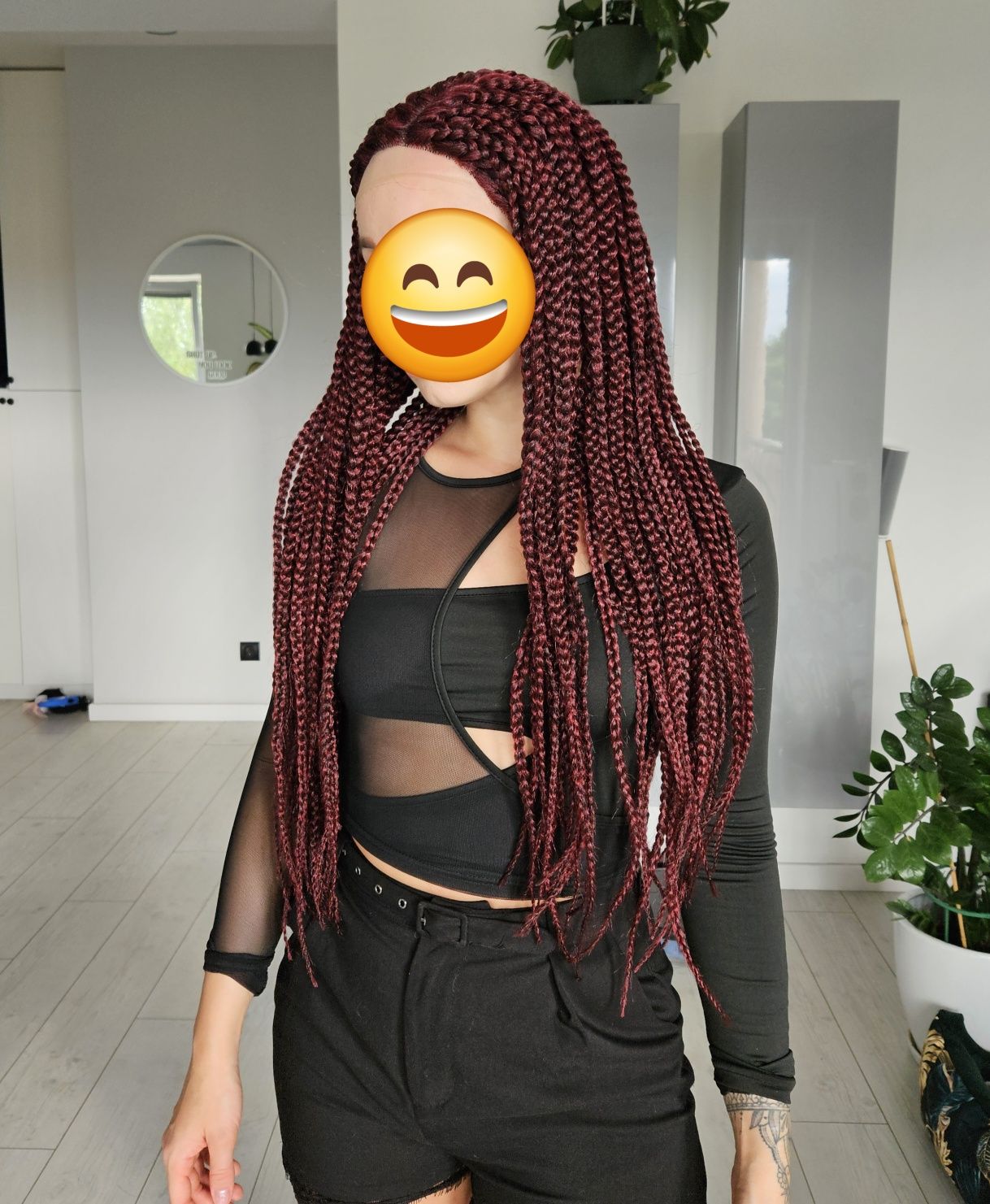 Peruka lace front warkoczyki syntetyczne bordowe afrykańskie