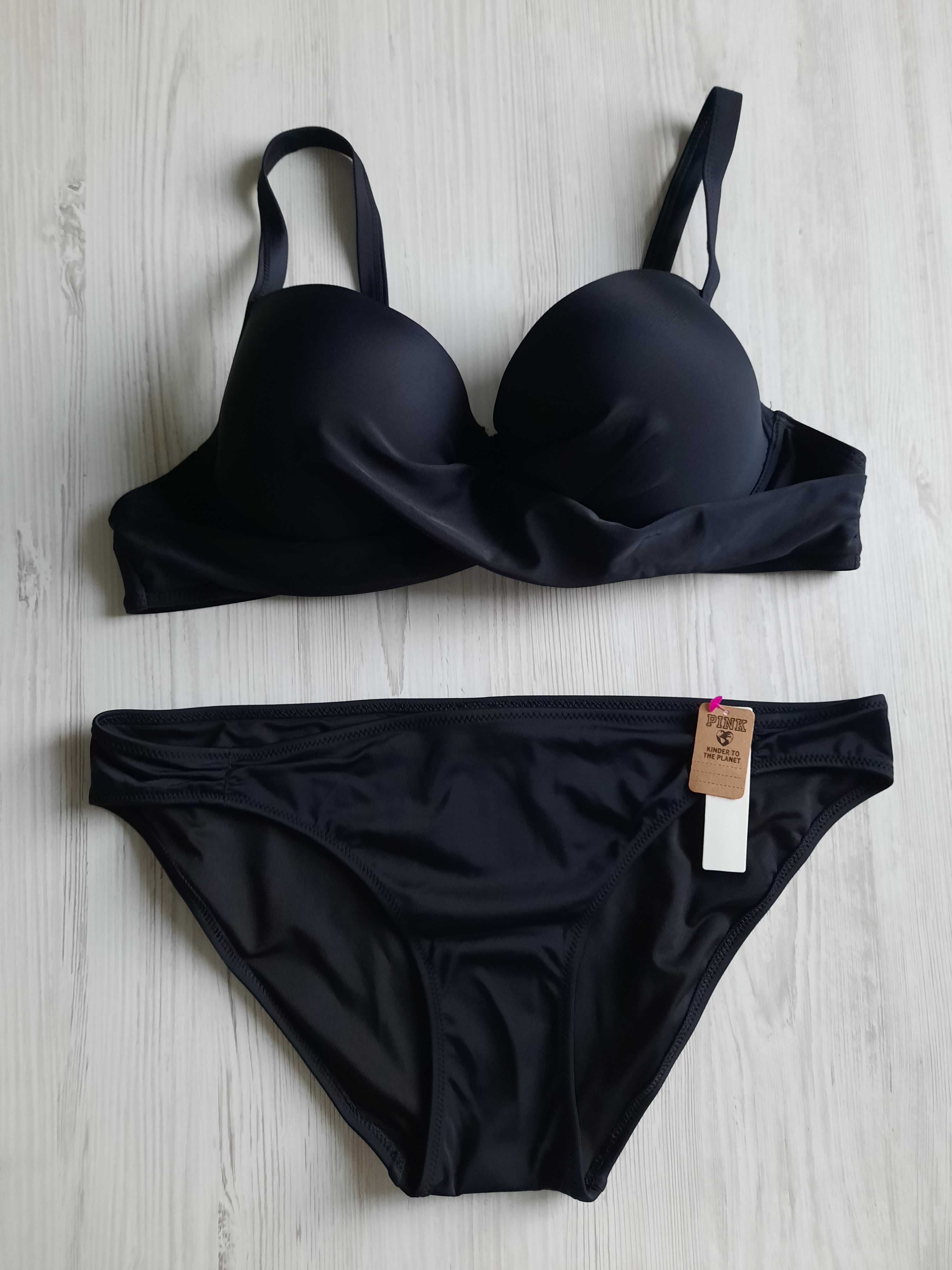 Черный купальник Victoria's secret двойной пуш-ап сдельный бандо S M L
