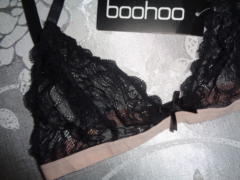 BOOHOO Lace Hollie Bralet NOWY oryg. czarny koronkowy biustonosz M