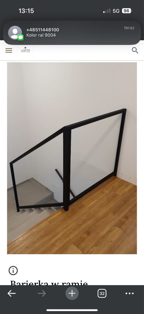 Barierka schodowa szklana metalowa nowoczesna loft