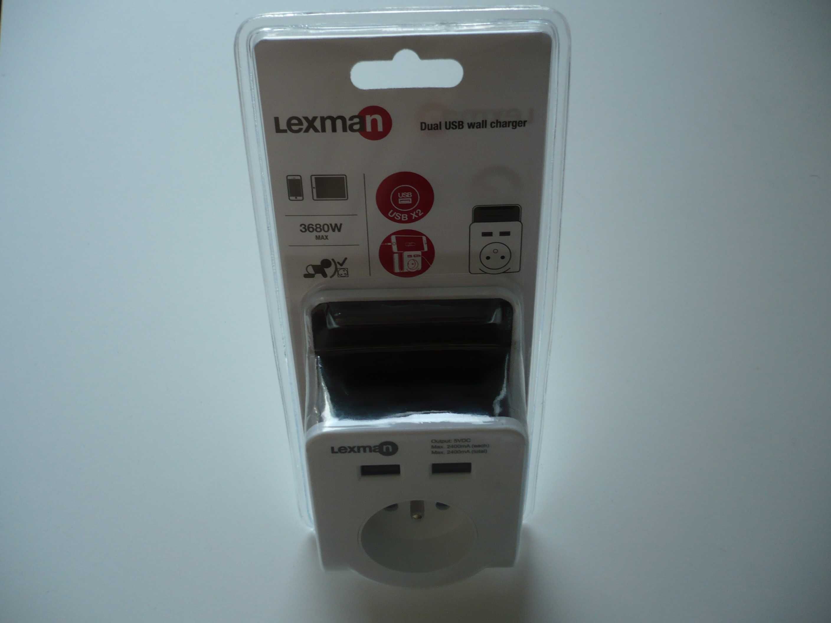 ładowarka ścienna sieciowa z gniazdem  230V 2 x USB i podstawką