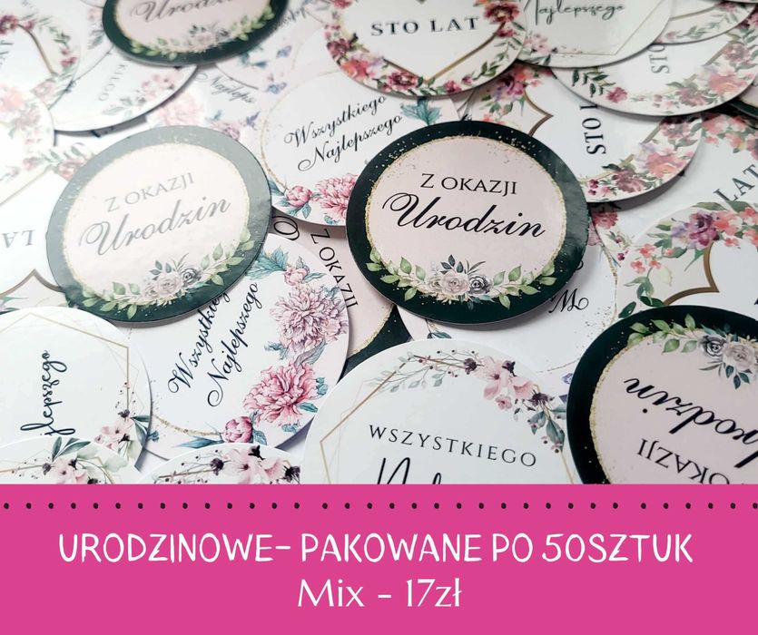 Kotyliony Urodzinowe 5cm pakowane po 50sztuk MIX Wysoka Jakość Druku