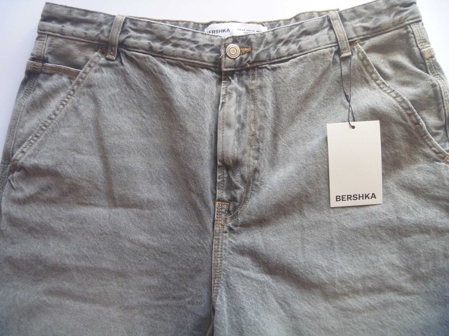 NOWE Spodenki Bershka Skater y2k Baggy Bawełna Hiphop Szare Rozmiar 38