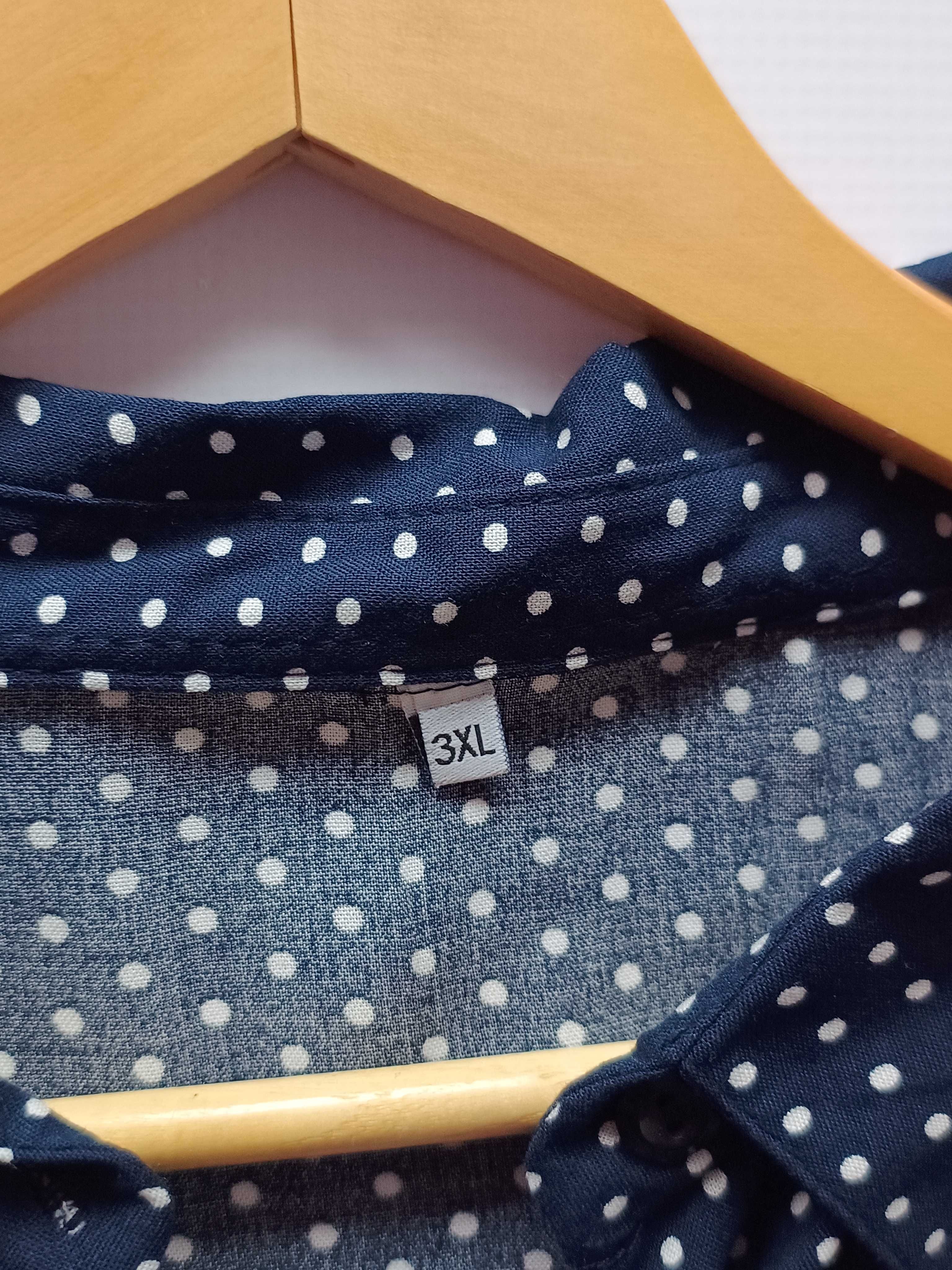 Nowa granatowa sukienka midi szmizjerka w groszki wiskoza 46 oversize