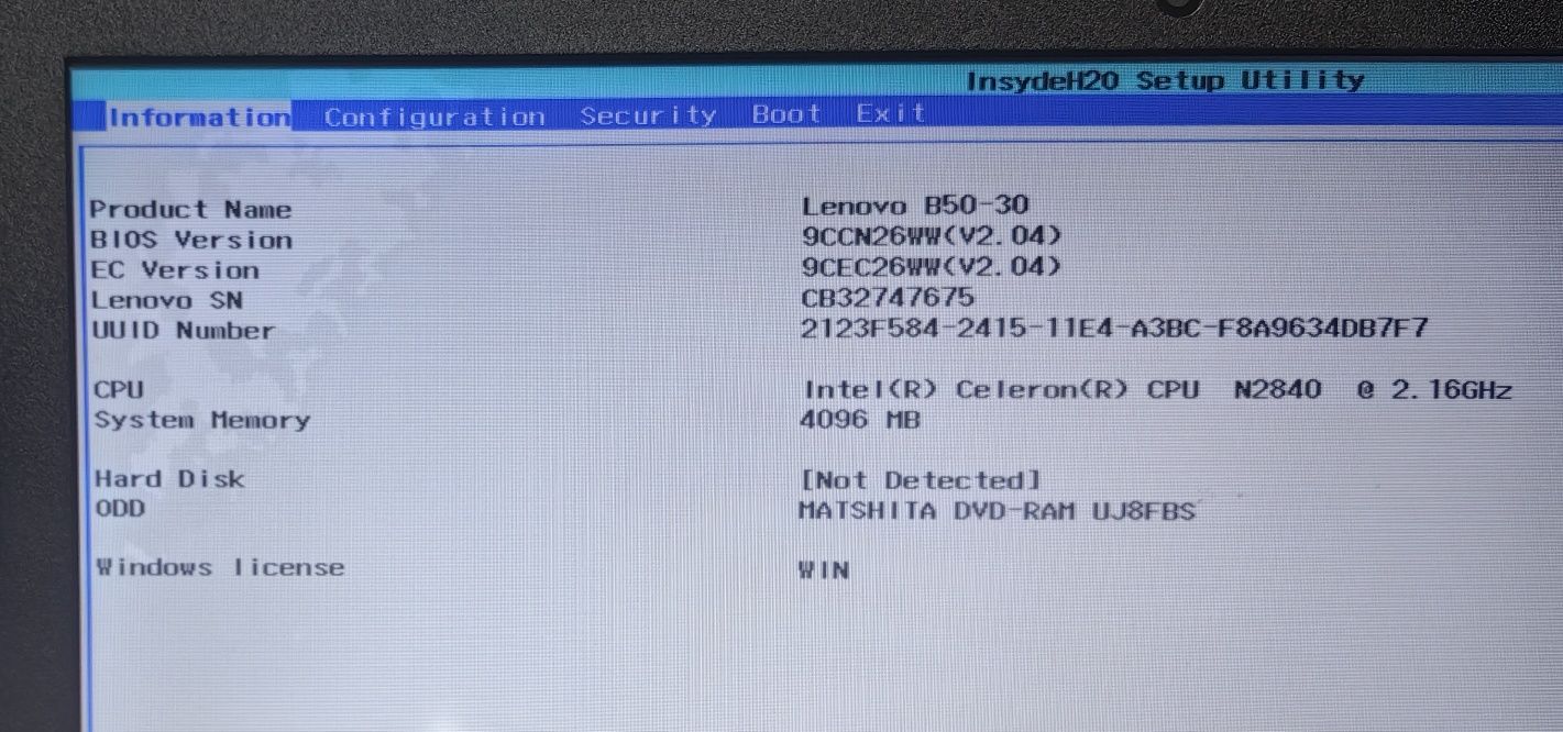Ноутбук Lenovo B50-30/Celeron N2840/Ram 4Gb/HDD No